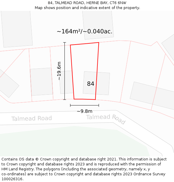 84, TALMEAD ROAD, HERNE BAY, CT6 6NW: Plot and title map