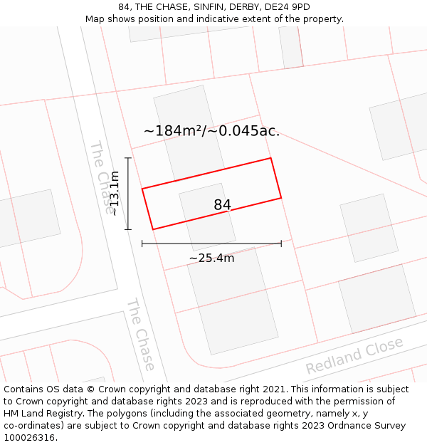 84, THE CHASE, SINFIN, DERBY, DE24 9PD: Plot and title map