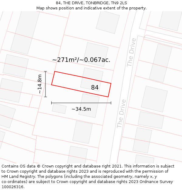 84, THE DRIVE, TONBRIDGE, TN9 2LS: Plot and title map