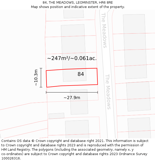 84, THE MEADOWS, LEOMINSTER, HR6 8RE: Plot and title map