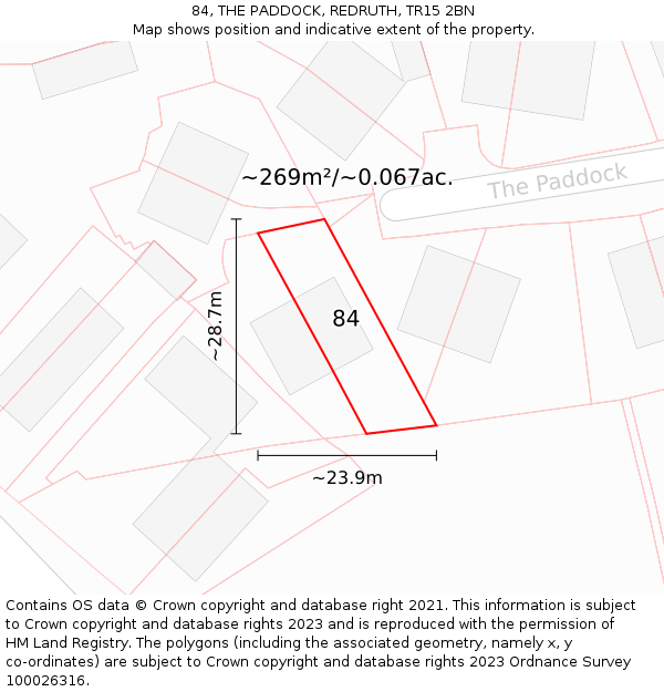 84, THE PADDOCK, REDRUTH, TR15 2BN: Plot and title map