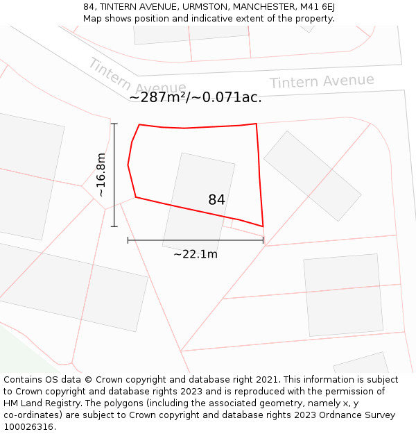 84, TINTERN AVENUE, URMSTON, MANCHESTER, M41 6EJ: Plot and title map