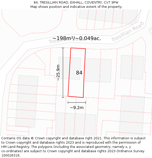 84, TRESILLIAN ROAD, EXHALL, COVENTRY, CV7 9PW: Plot and title map