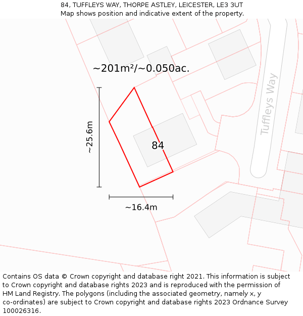 84, TUFFLEYS WAY, THORPE ASTLEY, LEICESTER, LE3 3UT: Plot and title map