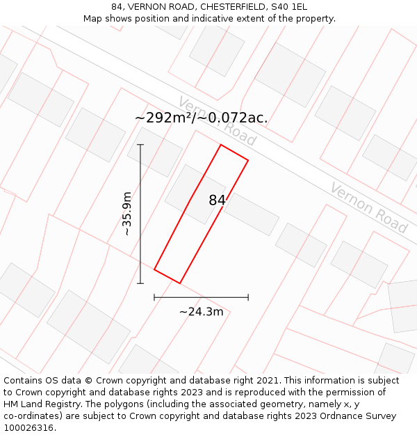 84, VERNON ROAD, CHESTERFIELD, S40 1EL: Plot and title map