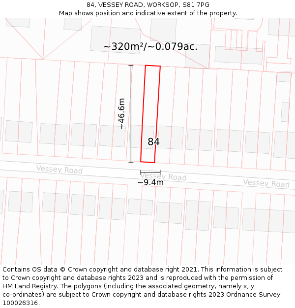 84, VESSEY ROAD, WORKSOP, S81 7PG: Plot and title map