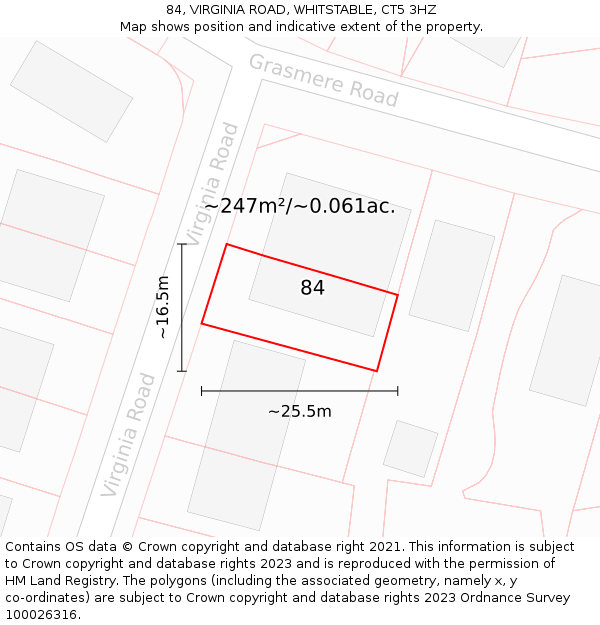 84, VIRGINIA ROAD, WHITSTABLE, CT5 3HZ: Plot and title map