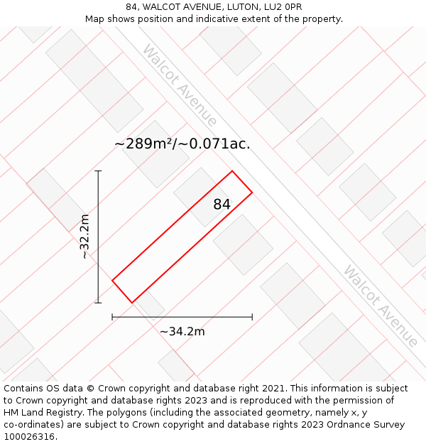84, WALCOT AVENUE, LUTON, LU2 0PR: Plot and title map