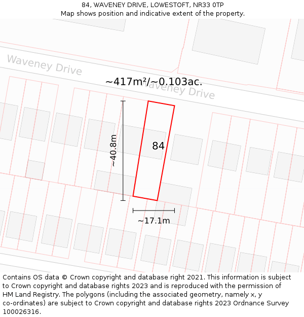 84, WAVENEY DRIVE, LOWESTOFT, NR33 0TP: Plot and title map