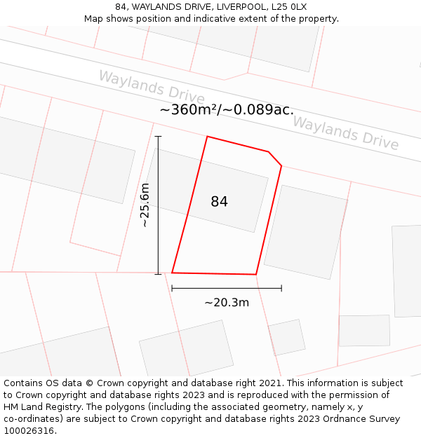 84, WAYLANDS DRIVE, LIVERPOOL, L25 0LX: Plot and title map