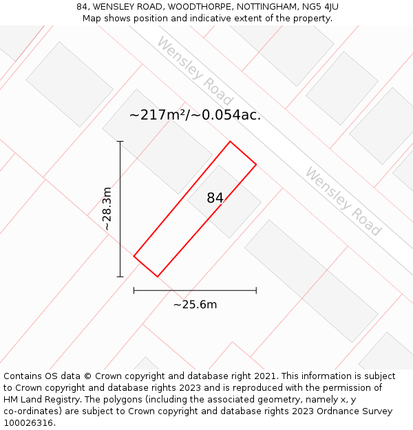 84, WENSLEY ROAD, WOODTHORPE, NOTTINGHAM, NG5 4JU: Plot and title map