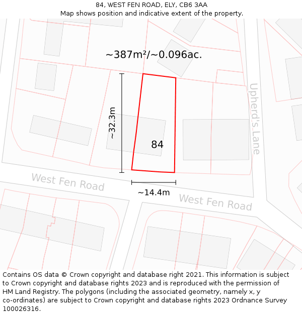 84, WEST FEN ROAD, ELY, CB6 3AA: Plot and title map