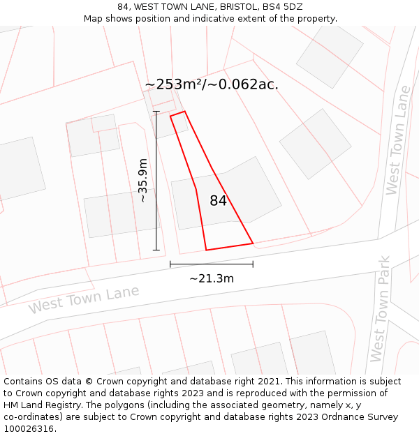 84, WEST TOWN LANE, BRISTOL, BS4 5DZ: Plot and title map