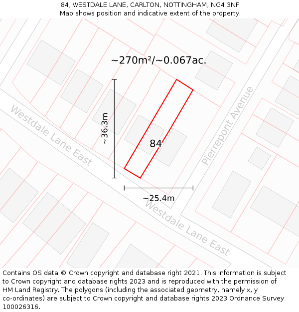 84, WESTDALE LANE, CARLTON, NOTTINGHAM, NG4 3NF: Plot and title map