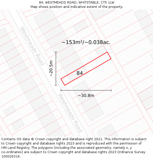 84, WESTMEADS ROAD, WHITSTABLE, CT5 1LW: Plot and title map