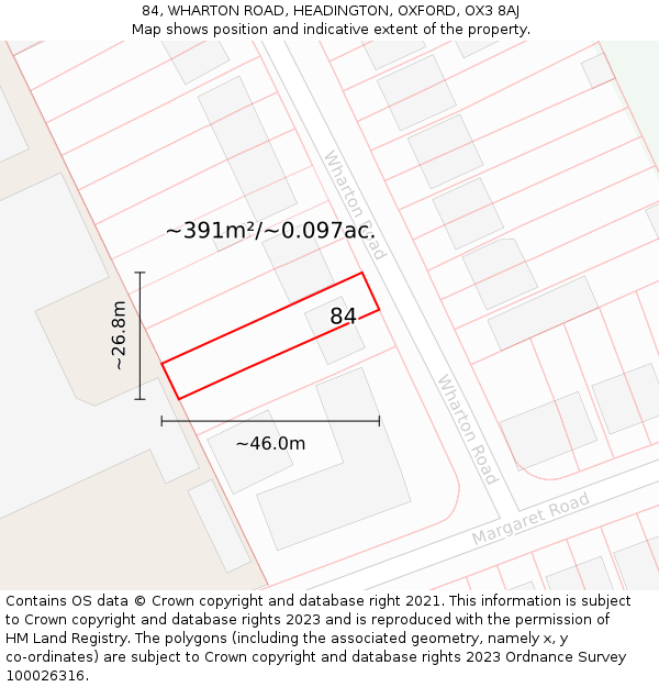 84, WHARTON ROAD, HEADINGTON, OXFORD, OX3 8AJ: Plot and title map