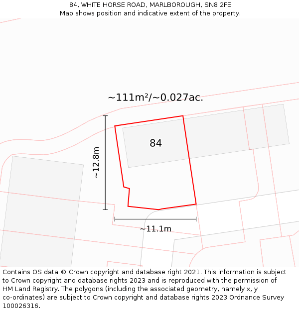 84, WHITE HORSE ROAD, MARLBOROUGH, SN8 2FE: Plot and title map