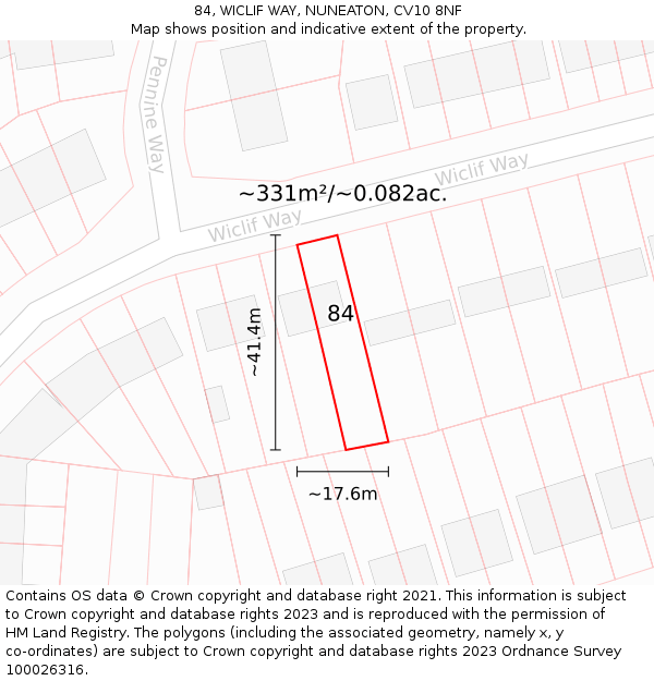 84, WICLIF WAY, NUNEATON, CV10 8NF: Plot and title map