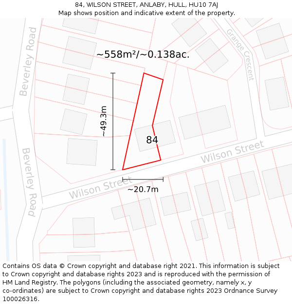 84, WILSON STREET, ANLABY, HULL, HU10 7AJ: Plot and title map
