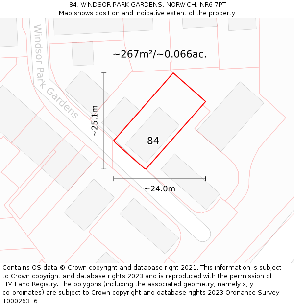 84, WINDSOR PARK GARDENS, NORWICH, NR6 7PT: Plot and title map