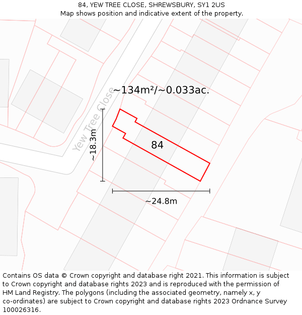 84, YEW TREE CLOSE, SHREWSBURY, SY1 2US: Plot and title map