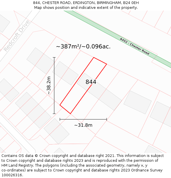 844, CHESTER ROAD, ERDINGTON, BIRMINGHAM, B24 0EH: Plot and title map