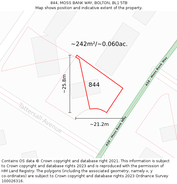 844, MOSS BANK WAY, BOLTON, BL1 5TB: Plot and title map