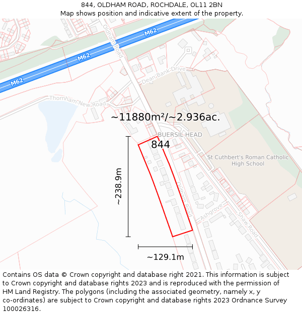 844, OLDHAM ROAD, ROCHDALE, OL11 2BN: Plot and title map