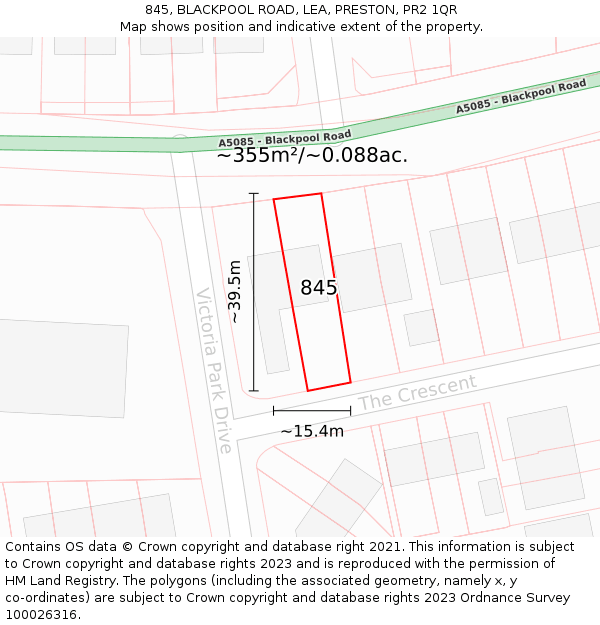 845, BLACKPOOL ROAD, LEA, PRESTON, PR2 1QR: Plot and title map