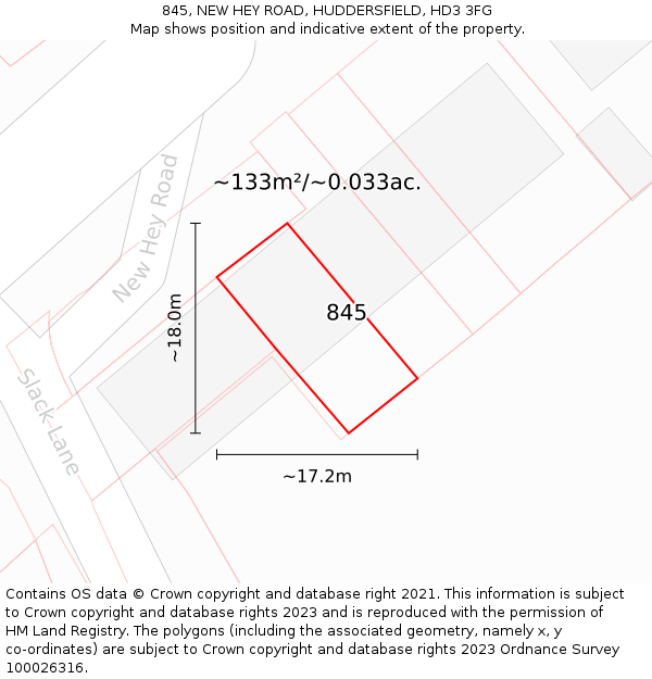 845, NEW HEY ROAD, HUDDERSFIELD, HD3 3FG: Plot and title map