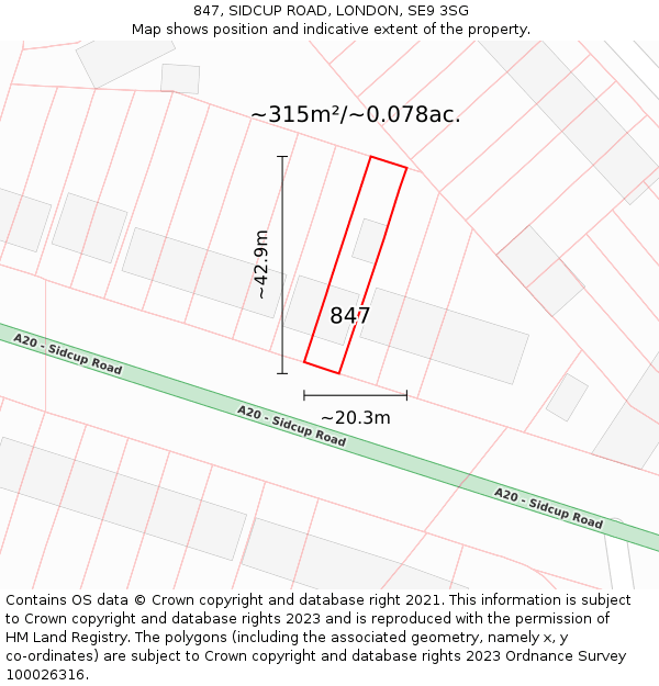 847, SIDCUP ROAD, LONDON, SE9 3SG: Plot and title map