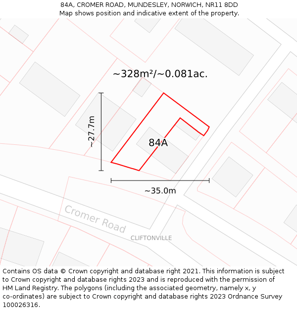 84A, CROMER ROAD, MUNDESLEY, NORWICH, NR11 8DD: Plot and title map