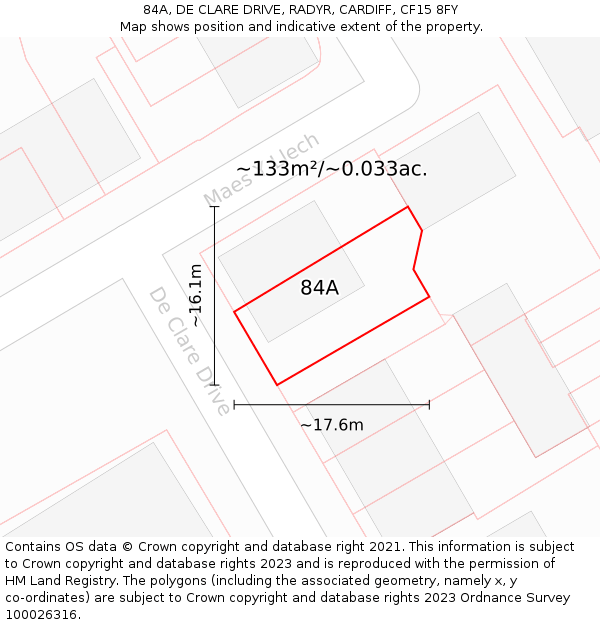 84A, DE CLARE DRIVE, RADYR, CARDIFF, CF15 8FY: Plot and title map