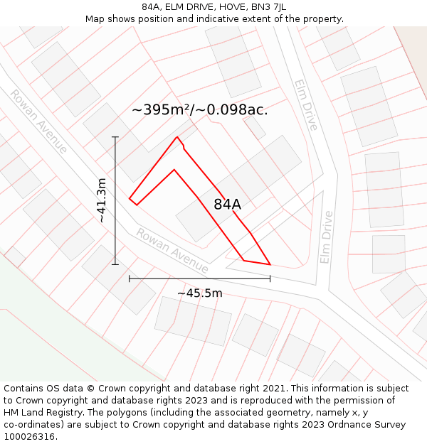 84A, ELM DRIVE, HOVE, BN3 7JL: Plot and title map