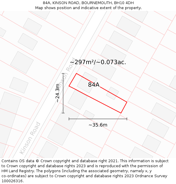 84A, KINSON ROAD, BOURNEMOUTH, BH10 4DH: Plot and title map