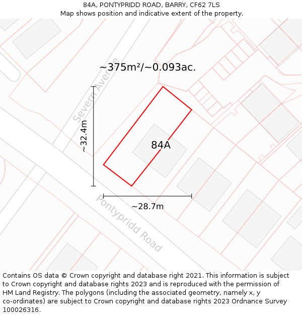 84A, PONTYPRIDD ROAD, BARRY, CF62 7LS: Plot and title map