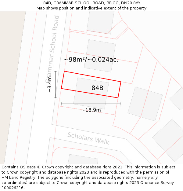 84B, GRAMMAR SCHOOL ROAD, BRIGG, DN20 8AY: Plot and title map