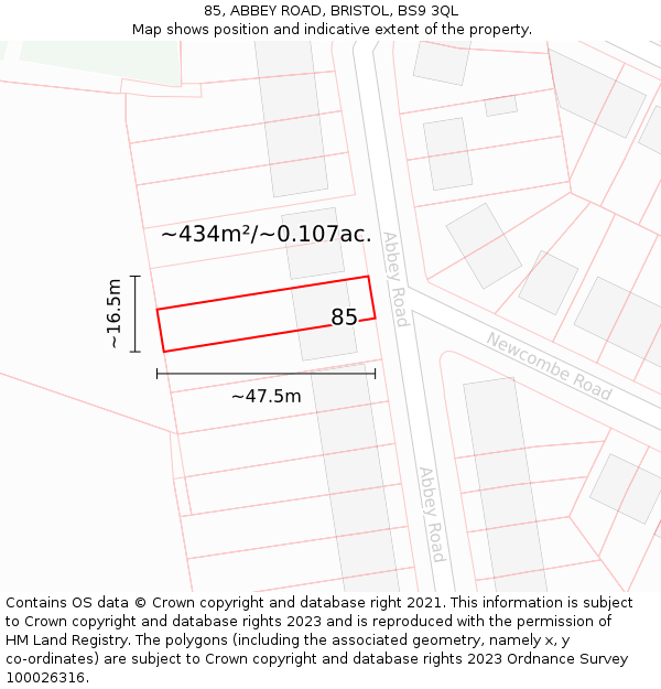 85, ABBEY ROAD, BRISTOL, BS9 3QL: Plot and title map