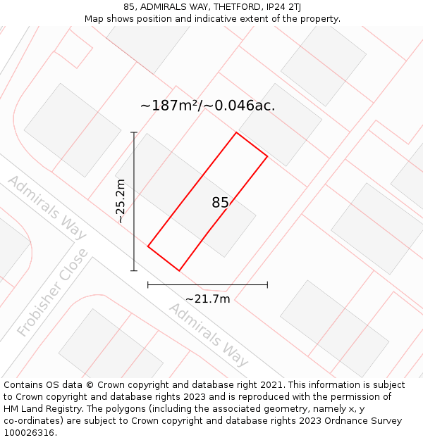 85, ADMIRALS WAY, THETFORD, IP24 2TJ: Plot and title map