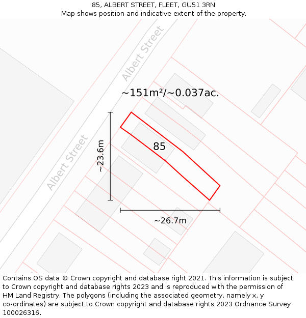 85, ALBERT STREET, FLEET, GU51 3RN: Plot and title map