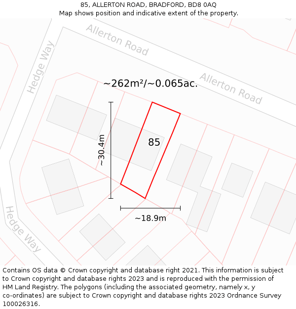 85, ALLERTON ROAD, BRADFORD, BD8 0AQ: Plot and title map