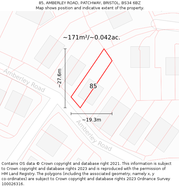 85, AMBERLEY ROAD, PATCHWAY, BRISTOL, BS34 6BZ: Plot and title map