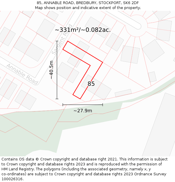 85, ANNABLE ROAD, BREDBURY, STOCKPORT, SK6 2DF: Plot and title map