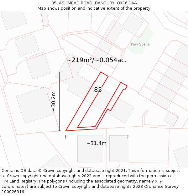 85, ASHMEAD ROAD, BANBURY, OX16 1AA: Plot and title map