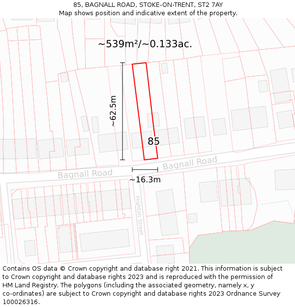 85, BAGNALL ROAD, STOKE-ON-TRENT, ST2 7AY: Plot and title map