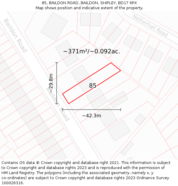 85, BAILDON ROAD, BAILDON, SHIPLEY, BD17 6PX: Plot and title map