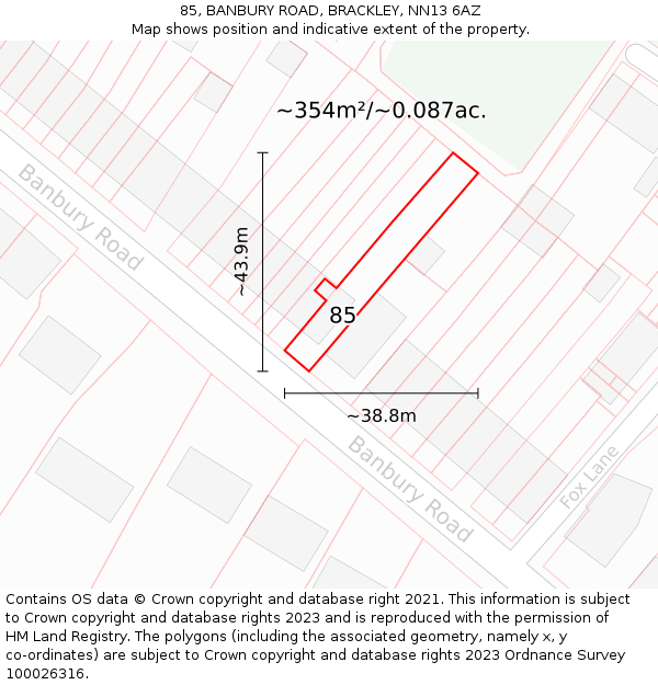 85, BANBURY ROAD, BRACKLEY, NN13 6AZ: Plot and title map