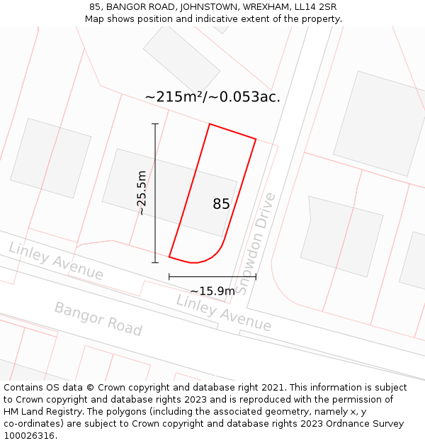 85, BANGOR ROAD, JOHNSTOWN, WREXHAM, LL14 2SR: Plot and title map