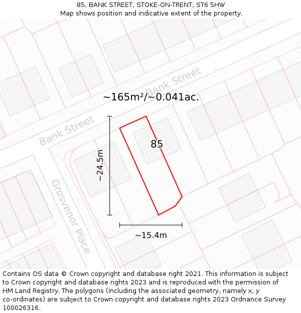 85, BANK STREET, STOKE-ON-TRENT, ST6 5HW: Plot and title map