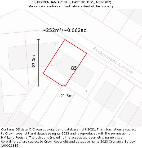 85, BECKENHAM AVENUE, EAST BOLDON, NE36 0EQ: Plot and title map